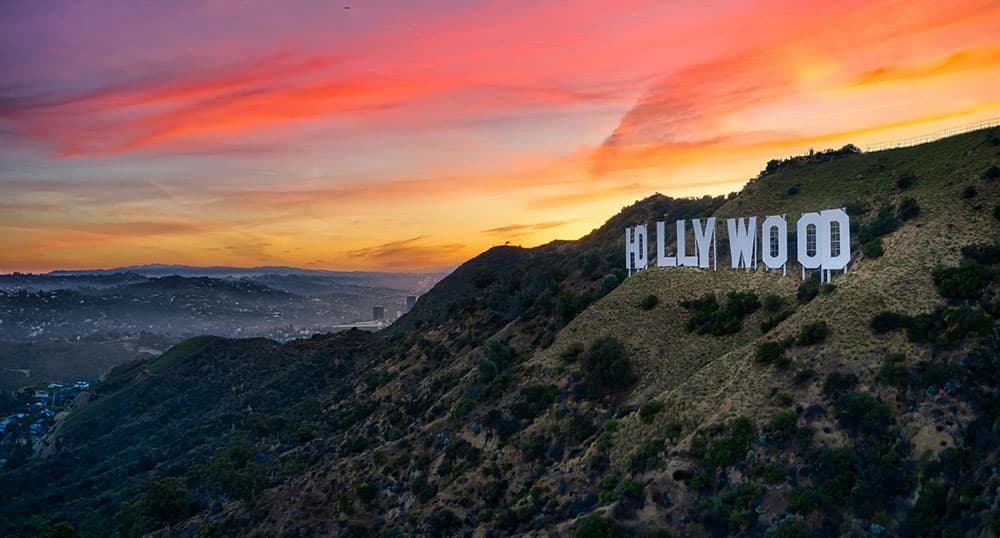 View of Hollywood sign at sunset